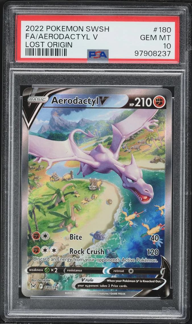 2022 #180 Full Art/Aerodactyl V PSA 10 Sword & Shield Lost Origin Pokemon