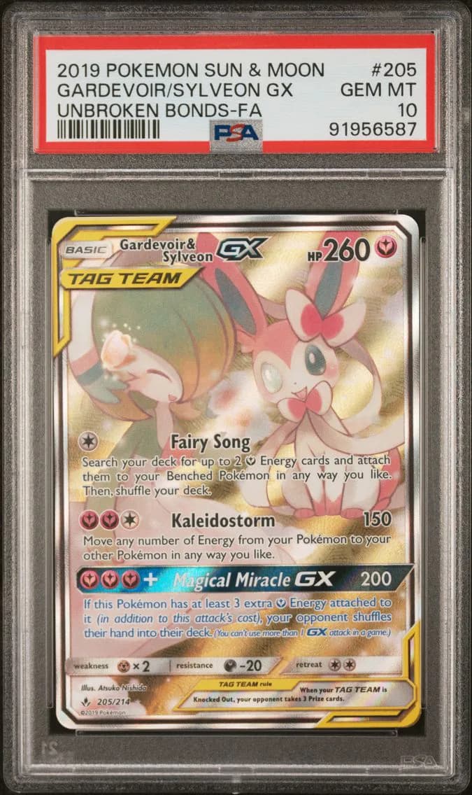 2019 #205 Full Art/Gardevoir & Sylveon GX PSA 10 Sun & Moon Unbroken Bonds