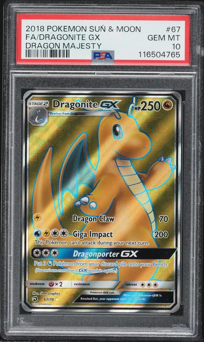 2018 #67 Full Art/Dragonite GX PSA 10 Sun & Moon Dragon Majesty Pokemon