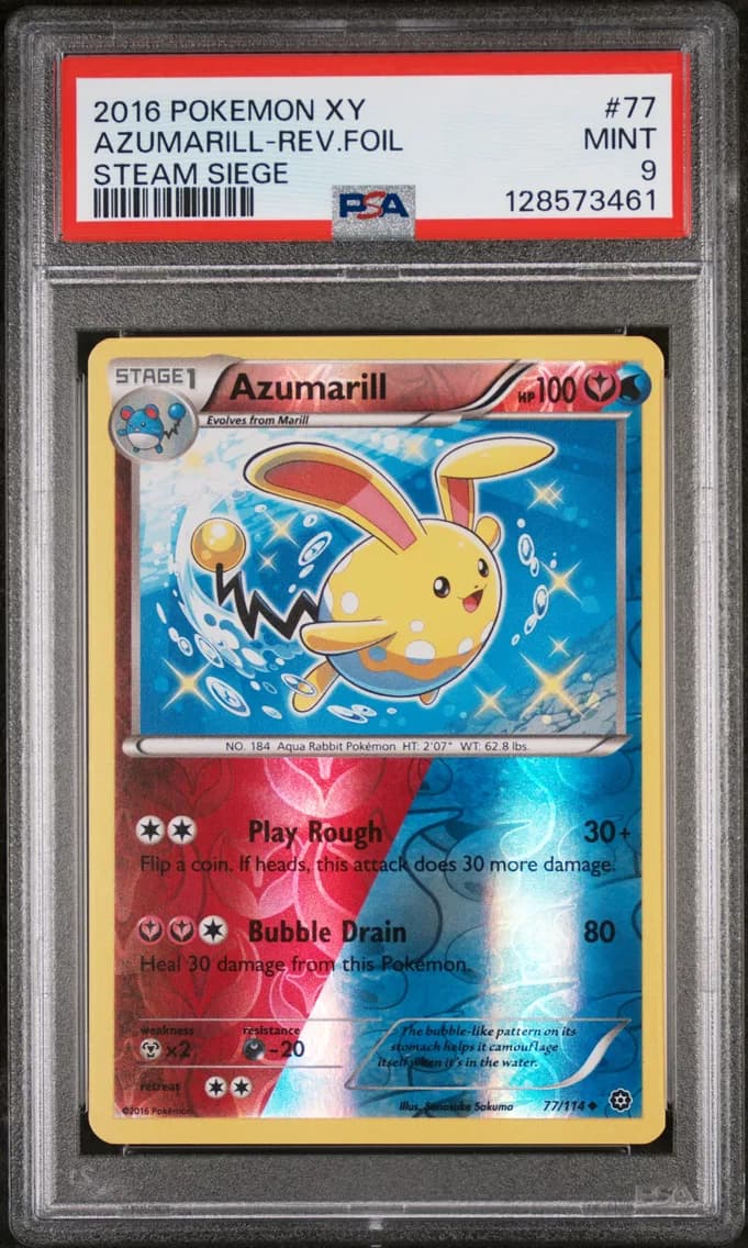 2016 #77 Azumarill-Reverse Foil PSA 9 XY Steam Siege