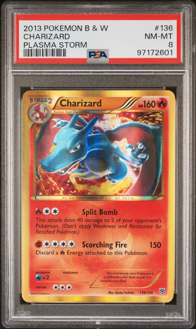 2013 #136 Charizard PSA 8 Black & White Plasma Storm