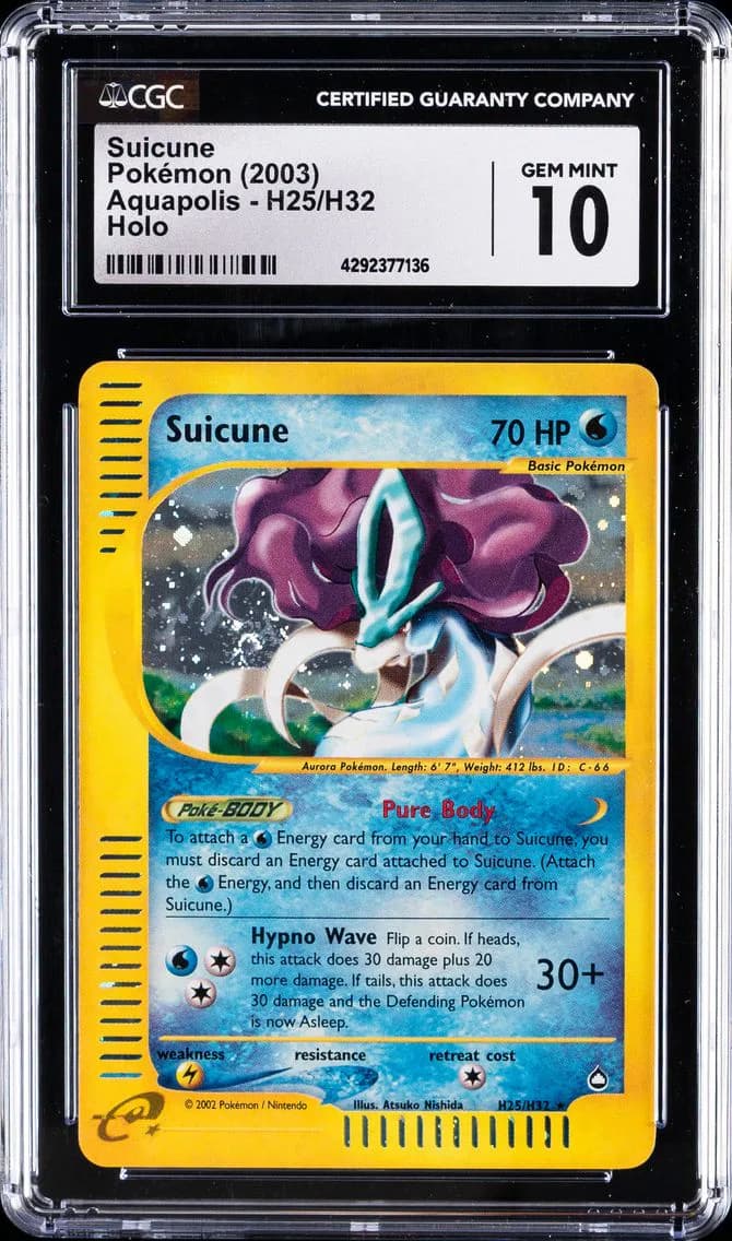 2003 #H25 Suicune-Holo CGC 10 Aquapolis Pokemon