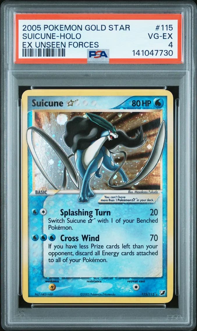 2005 #115 Suicune-Holo Gold Star PSA 4 EX Unseen Forces