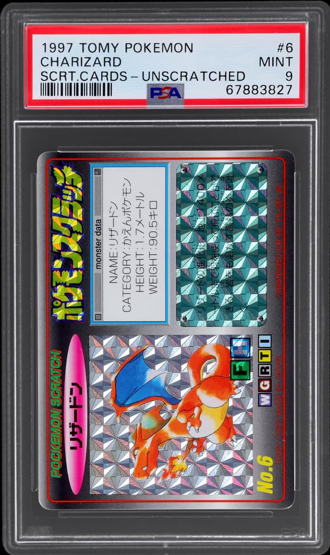 1997 #6 TOMY SCRATCH CARDS JAPANESE UNSCRATCHED PRISM CHARIZARD PSA 9 POKEMON