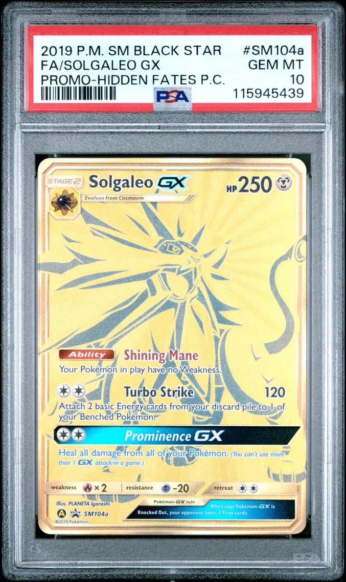 2019 #SM104a Full Art/Solgaleo GX PSA 10 SM Black Star Promo Pokemon