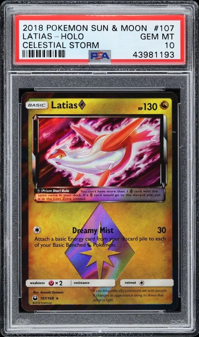 2018 Pokemon Sun & Moon Celestial Storm Holo Latias #107 PSA 10 GEM MINT