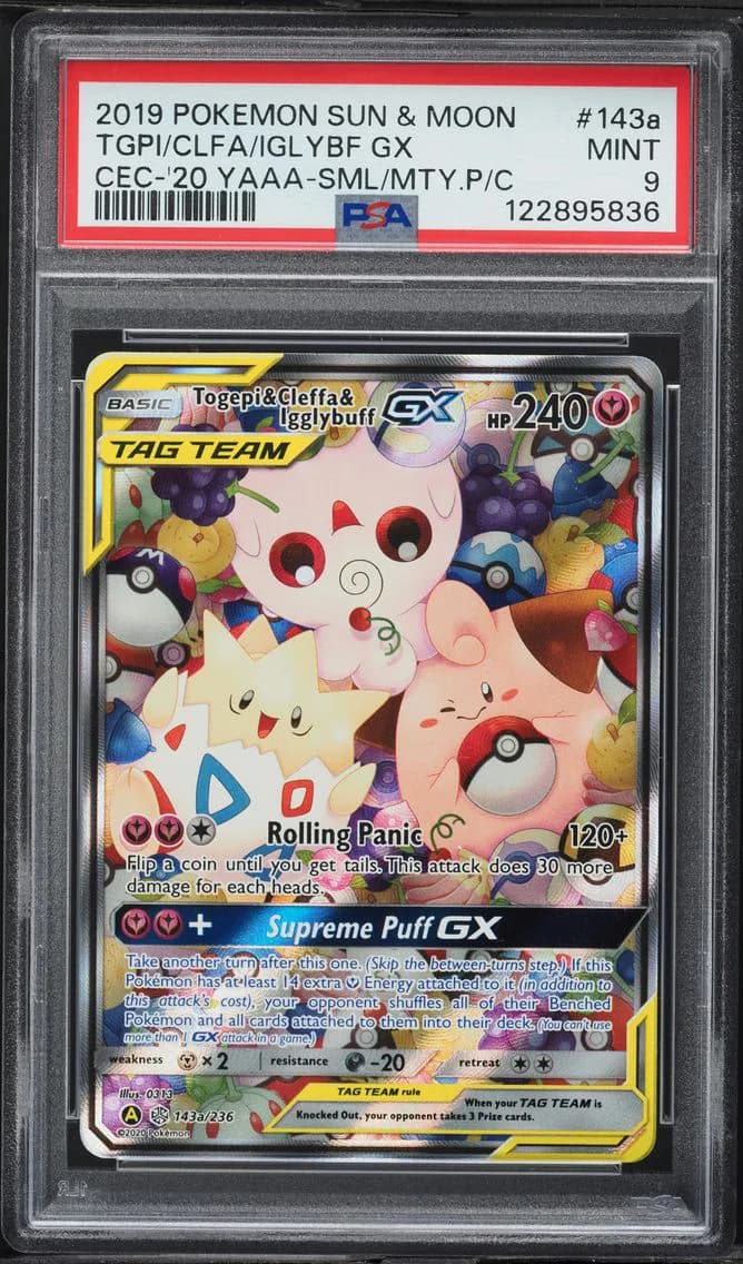2019 #143a Togepi & Cleffa & Igglybuff GX PSA 9 Sun & Moon Cosmic Eclipse Pokemon