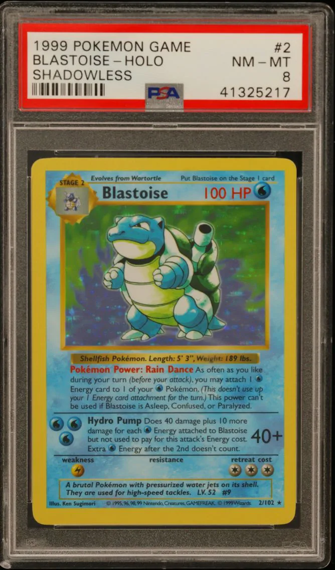1999 #2 Blastoise-Holo Shadowless PSA 8 Game