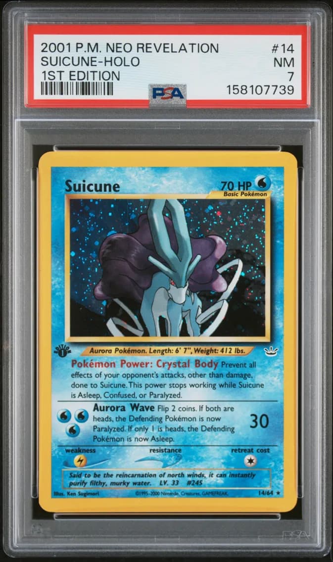 2001 #14 Suicune-Holo 1st Edition PSA 7 Neo Revelation