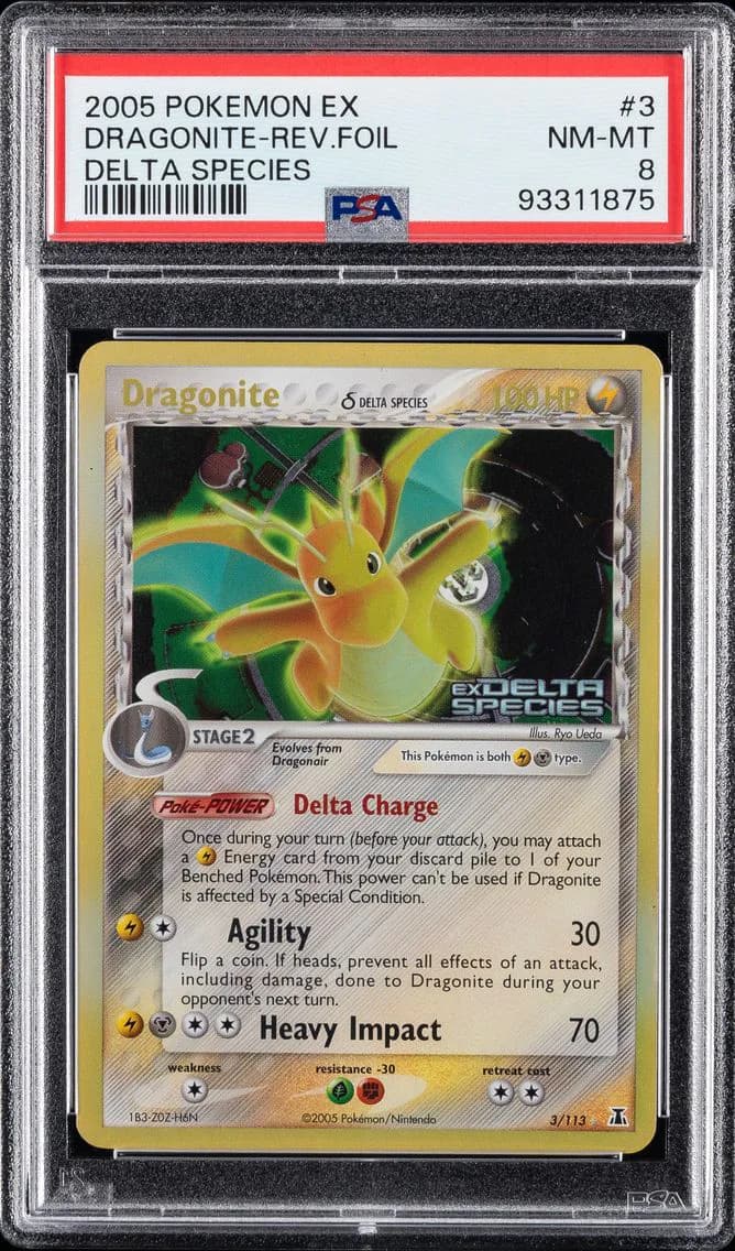 2005 #3 DRAGONITE-REVERSE FOIL PSA 8 POKEMON EX DELTA SPECIES