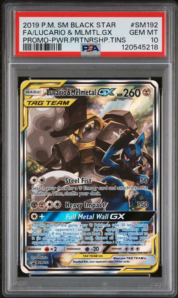 2019 #SM192 Full Art/Lucario & Melmetal GX PSA 10 SM Black Star Promo