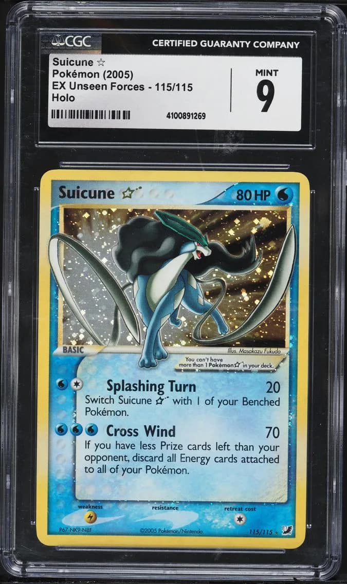 2005 #115 Suicune-Holo CGC 9 EX Unseen Forces Pokemon