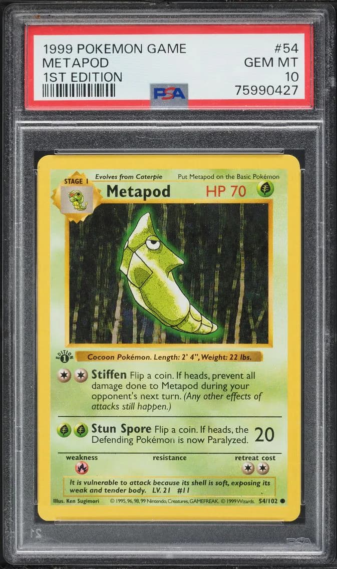1999 #54 Metapod 1st Edition PSA 10 Game Pokemon