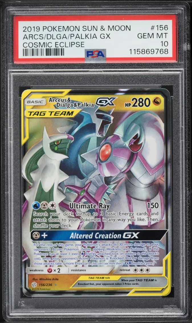 2019 #156 Arceus & Dialga & Palkia GX PSA 10 Sun & Moon Cosmic Eclipse Pokemon