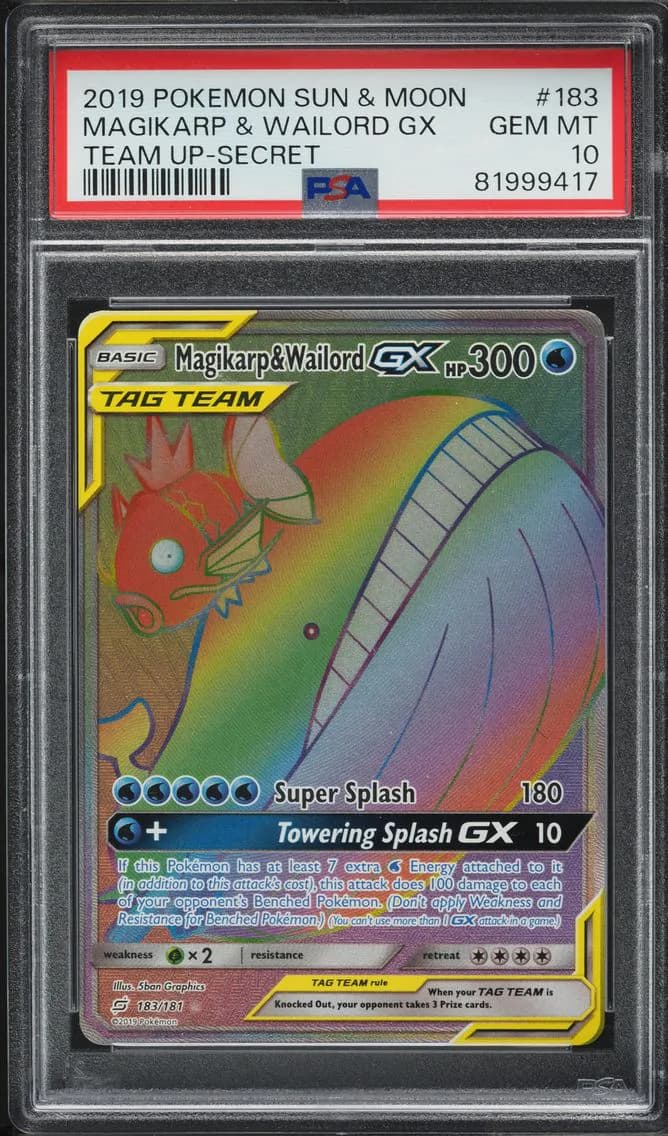 2019 #183 SM TEAM UP HYPER RARE MAGIKARP & WAILORD GX PSA 10 POKEMON