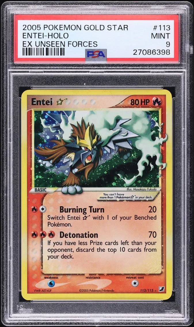 2005 #113 Entei Gold Star PSA 9 Pokemon EX Unseen Forces Holo