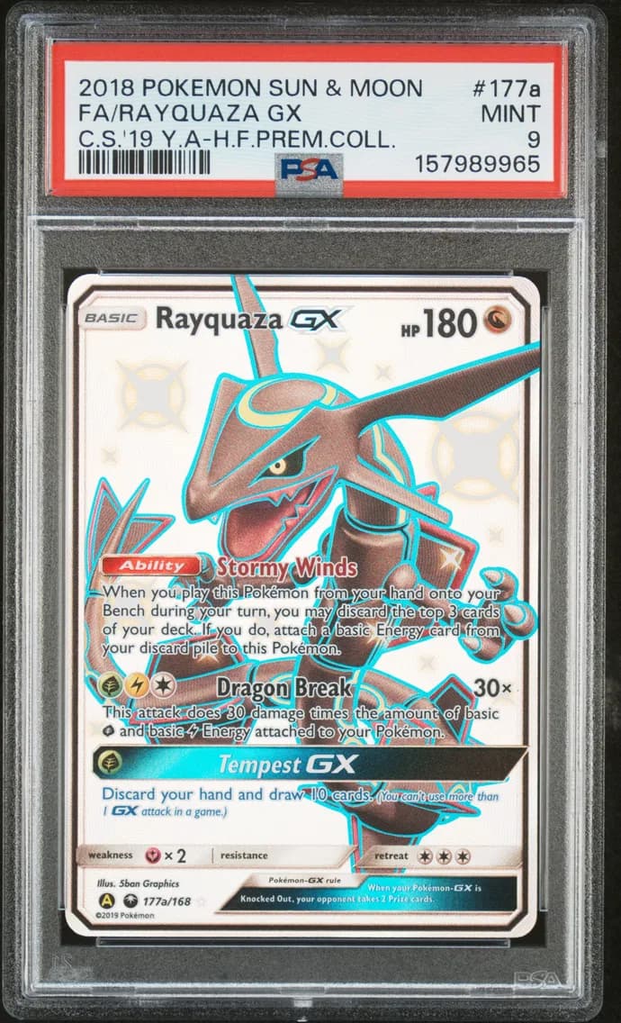 2018 #177a Full Art/Rayquaza GX PSA 9 Sun & Moon Celestial Storm