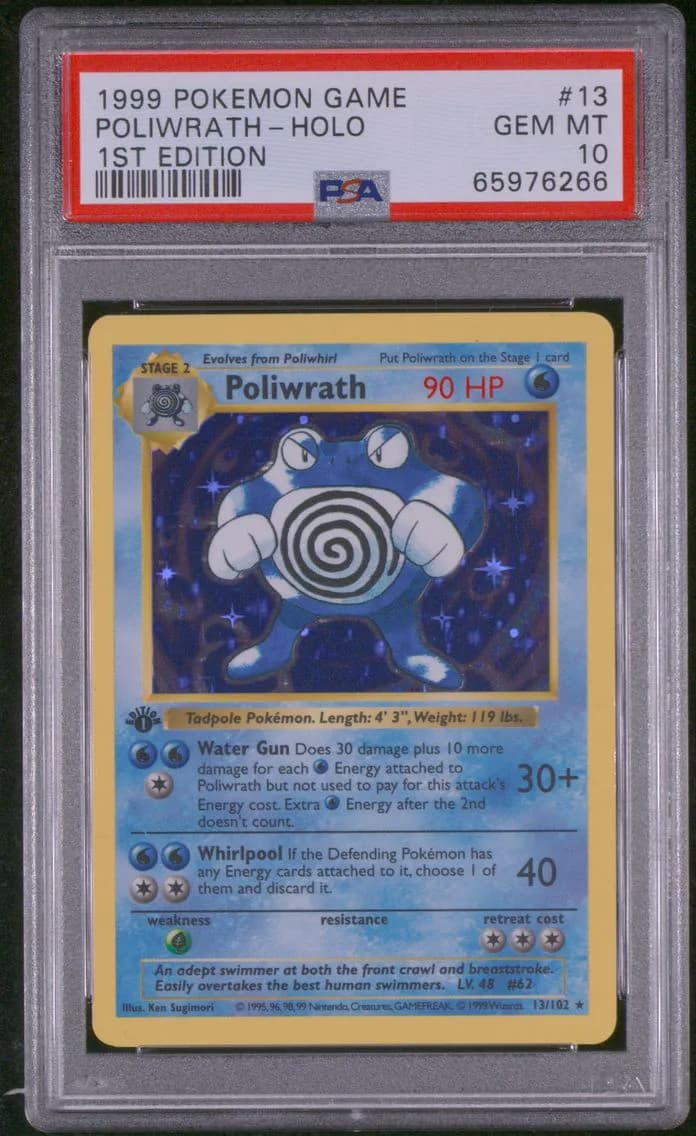 1999 #13 Poliwrath-Holo 1st Edition PSA 10 Game