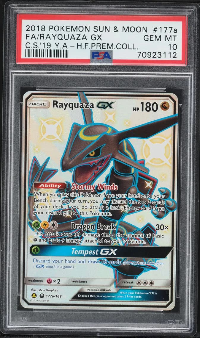 2018 #177a Full Art/Rayquaza GX PSA 10 Sun & Moon Celestial Storm Pokemon