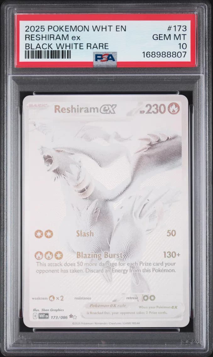 2025 #173 Reshiram EX PSA 10 Wht EN-White Flare