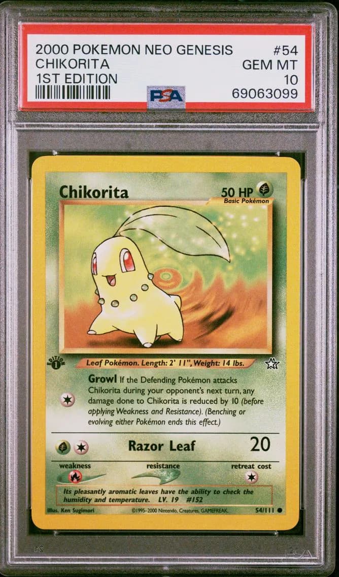 2000 #54 CHIKORITA PSA 10 POKEMON NEO GENESIS 1ST EDITION