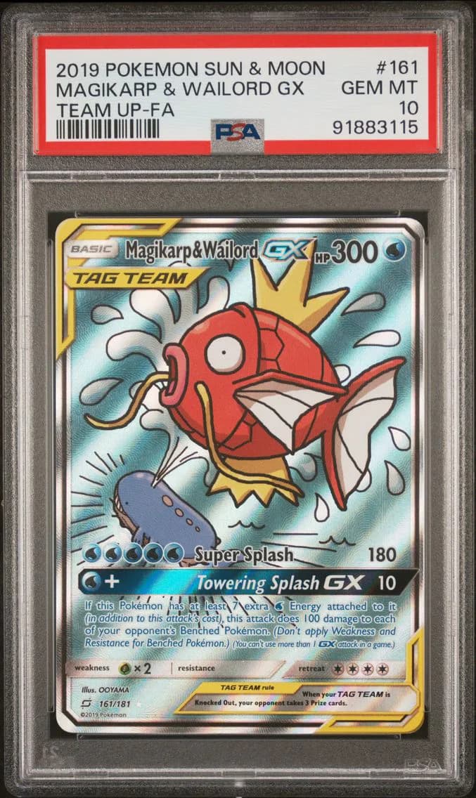 2019 #161 Full Art/Magikarp & Wailord GX PSA 10 Sun & Moon Team Up Pokemon