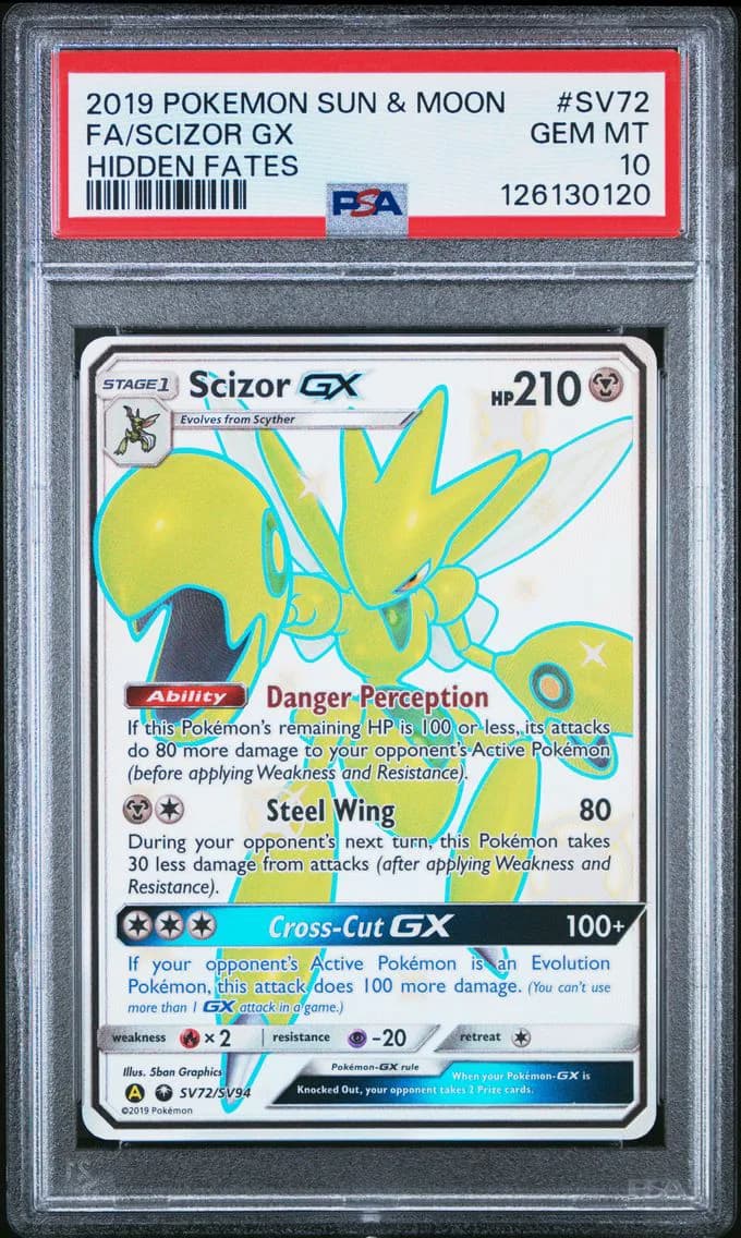2019 #SV72 Full Art/Scizor GX PSA 10 Sun & Moon Hidden Fates Pokemon