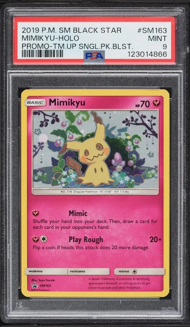 2019 Pokemon Sun & Moon Black Star Promo Team Up Holo Mimikyu #SM163 PSA 9 MINT