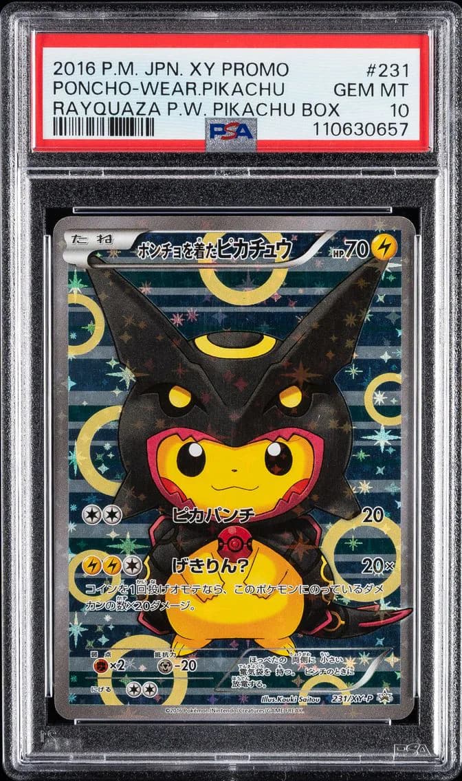 2016 #231 PONCHO-WEARING PIKACHU PSA 10 POKEMON JAPANESE XY PROMO | RAYQUAZA PONCHO-WEARING PIKACHU BOX