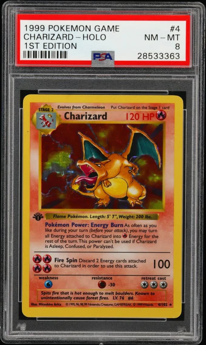 1999 #4 Charizard-Holo 1st Edition PSA 8 Game