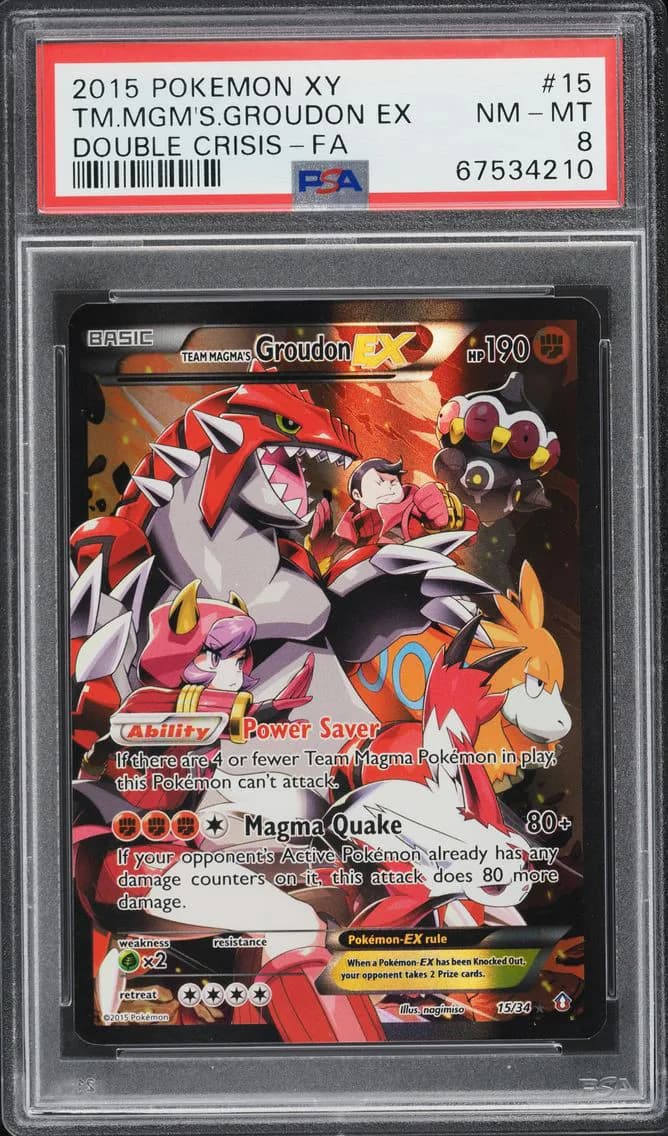 2015 #15 XY DOUBLE CRISIS FULL ART TEAM MAGMA'S GROUDON EX PSA 8 POKEMON