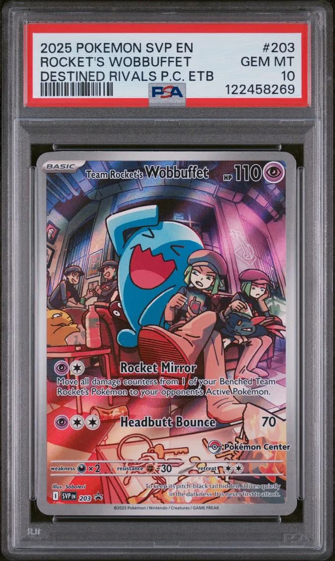 2025 #203 Team Rocket's Wobbuffet PSA 10 Svp EN-SV Black Star Promo
