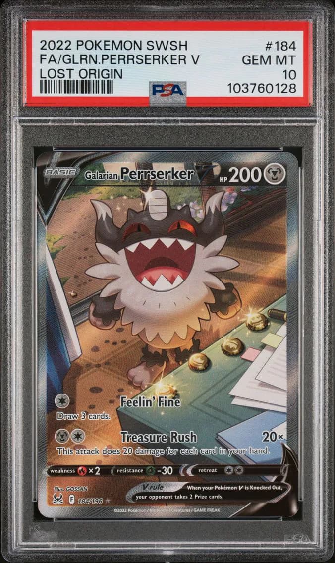 2022 #184 Full Art/Galarian Perrserker V PSA 10 Sword & Shield Lost Origin Pokemon
