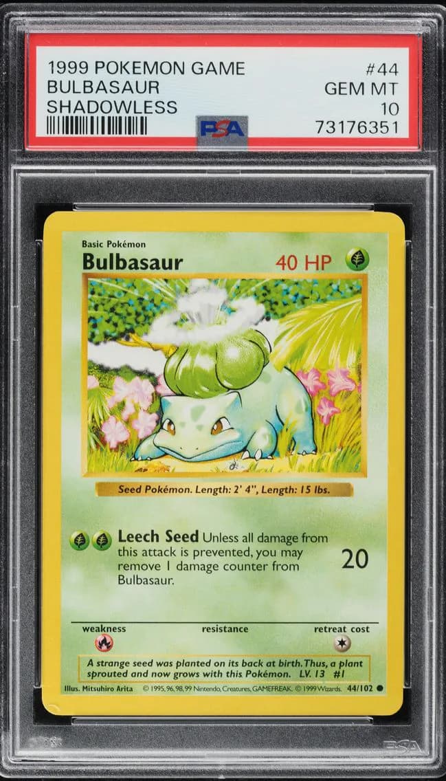 1999 #44 Bulbasaur PSA 10 Game Pokemon