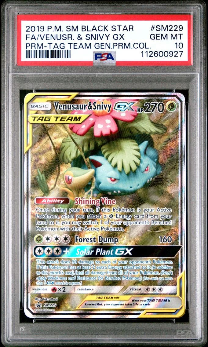 2019 #SM229 Full Art/Venusaur & Snivy GX PSA 10 SM Black Star Promo Pokemon