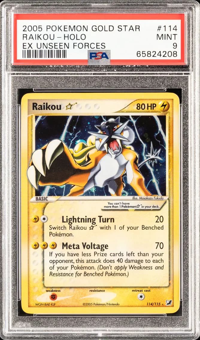 2005 POKEMON EX UNSEEN FORCES | GOLD STAR #114 RAIKOU-HOLO PSA 9
