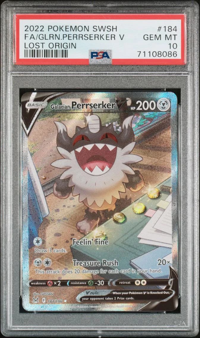 2022 #184 Full Art/Galarian Perrserker V PSA 10 Sword & Shield Lost Origin