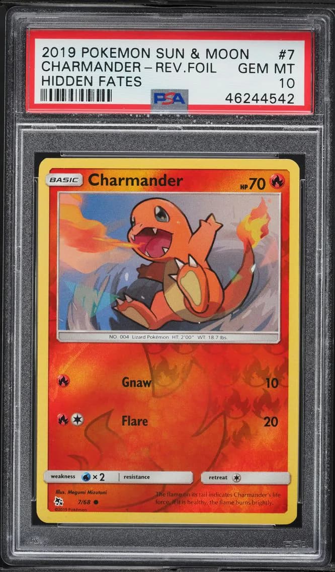 2019 #7 Charmander-Reverse Foil PSA 10 Sun & Moon Hidden Fates Pokemon