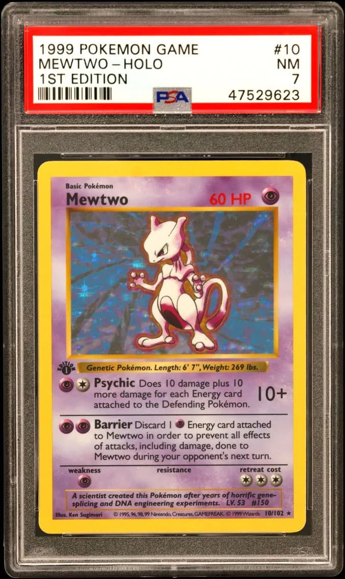 1999 #10 Mewtwo-Holo 1st Edition PSA 7 Game