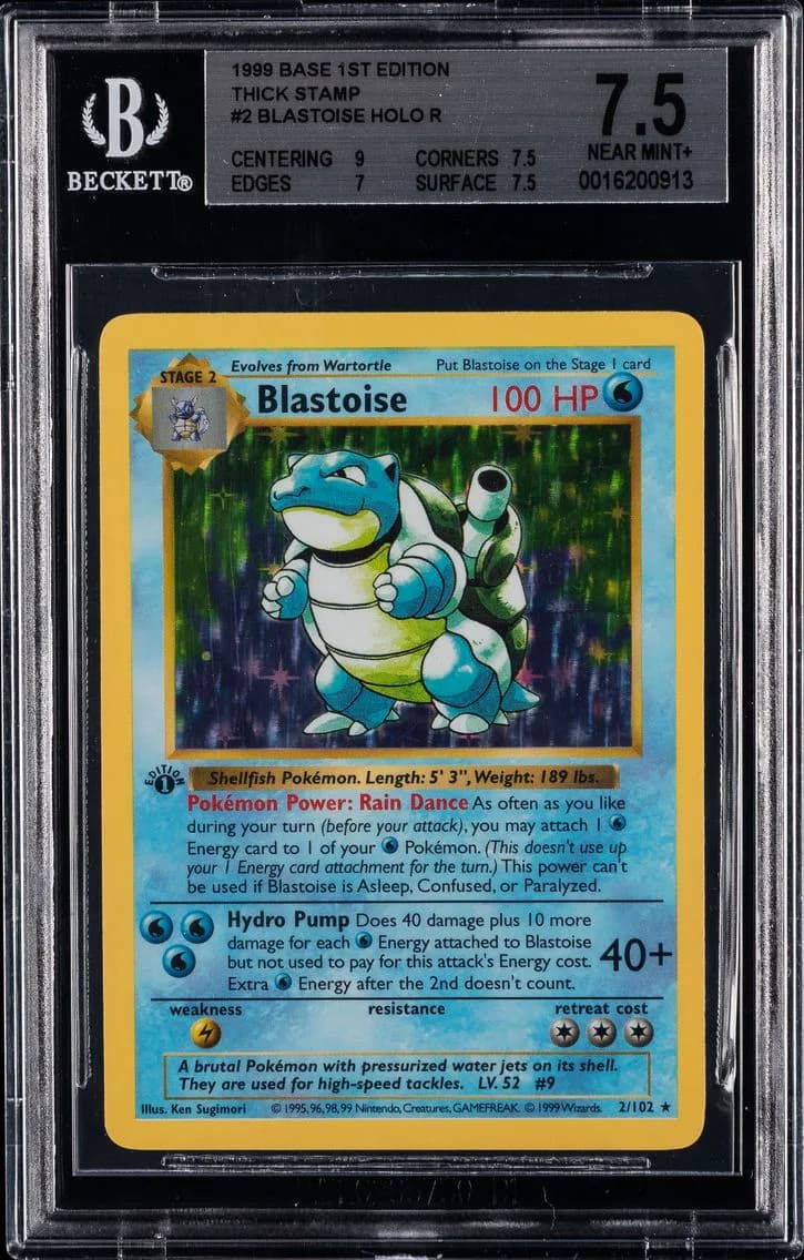 1999 #2 Blastoise HOLO R BGS 7.5 Base 1st Edition Thick Stamp Pokemon