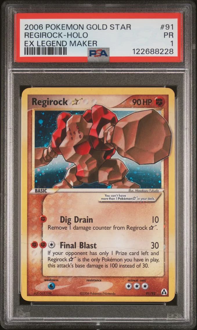 2006 #91 Regirock-Holo Gold Star PSA 1 EX Legend Maker Pokemon