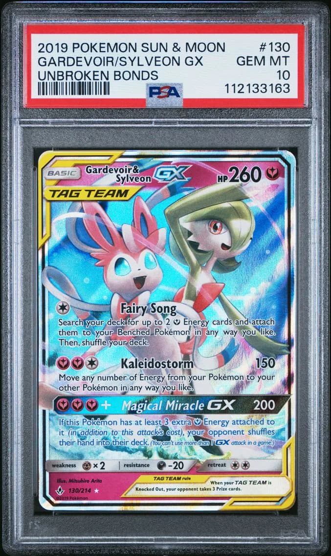 2019 #130 Gardevoir & Sylveon GX PSA 10 Sun & Moon Unbroken Bonds Pokemon