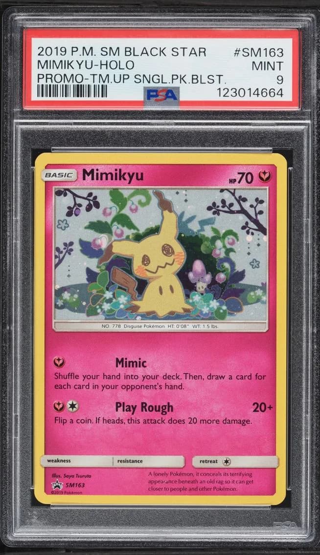 2019 Pokemon Sun & Moon Black Star Promo Team Up Holo Mimikyu #SM163 PSA 9 MINT