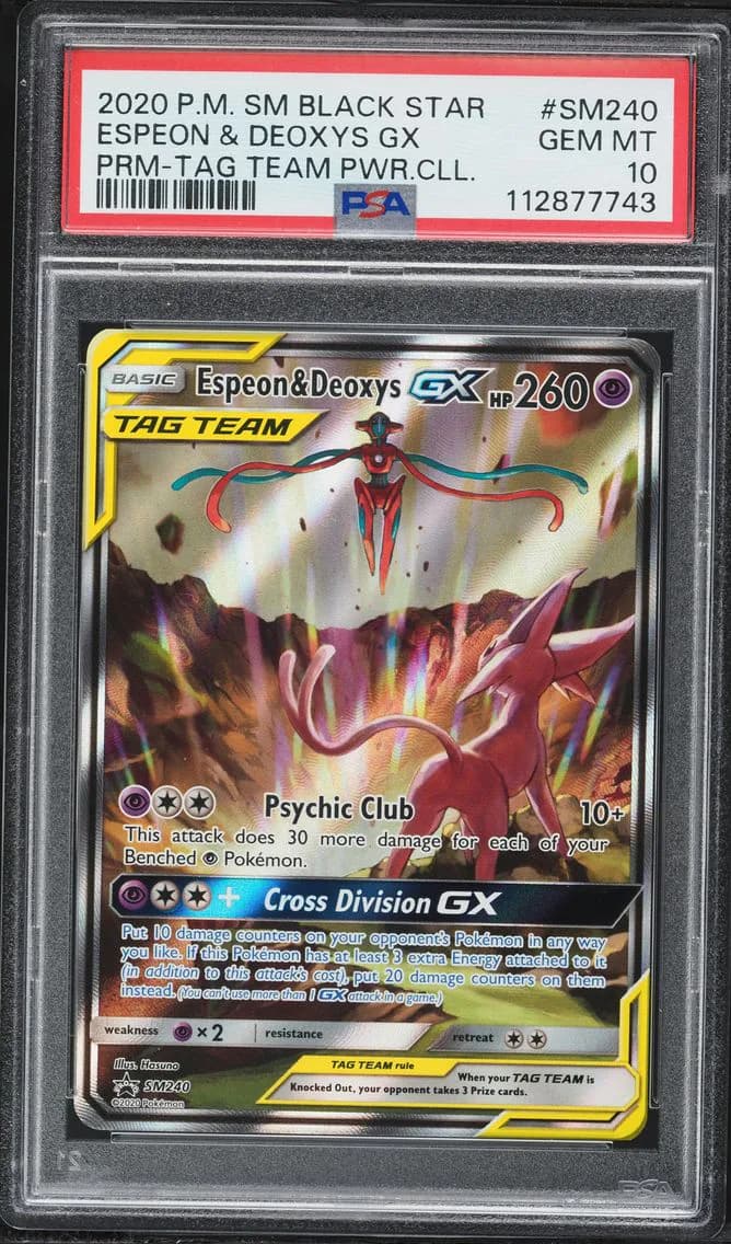2020 #SM240 Espeon & Deoxys GX PSA 10 SM Black Star Promo Pokemon