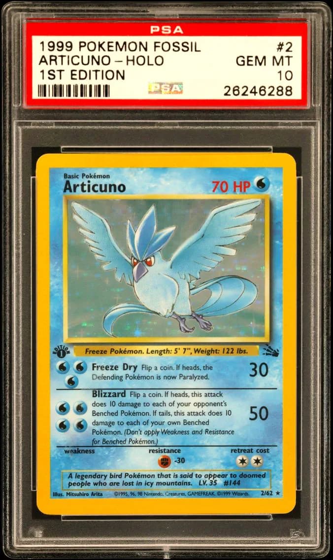 1999 #2 Articuno-Holo 1st Edition PSA 10 Fossil