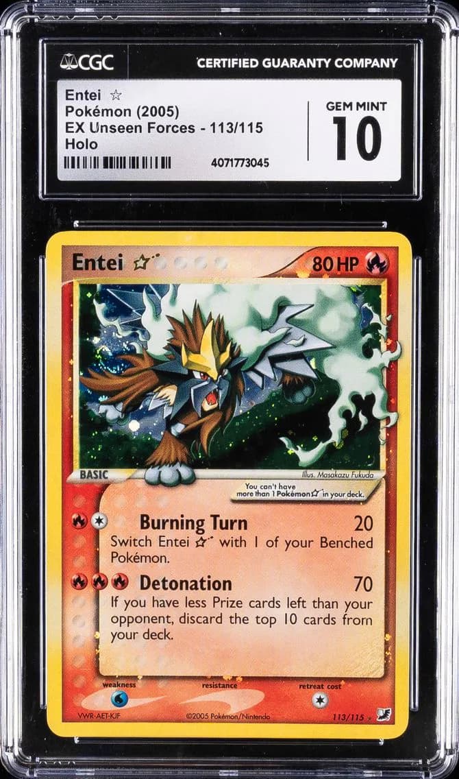 2005 #113 Entei-Holo Gold Star CGC 10 EX Unseen Forces Pokemon