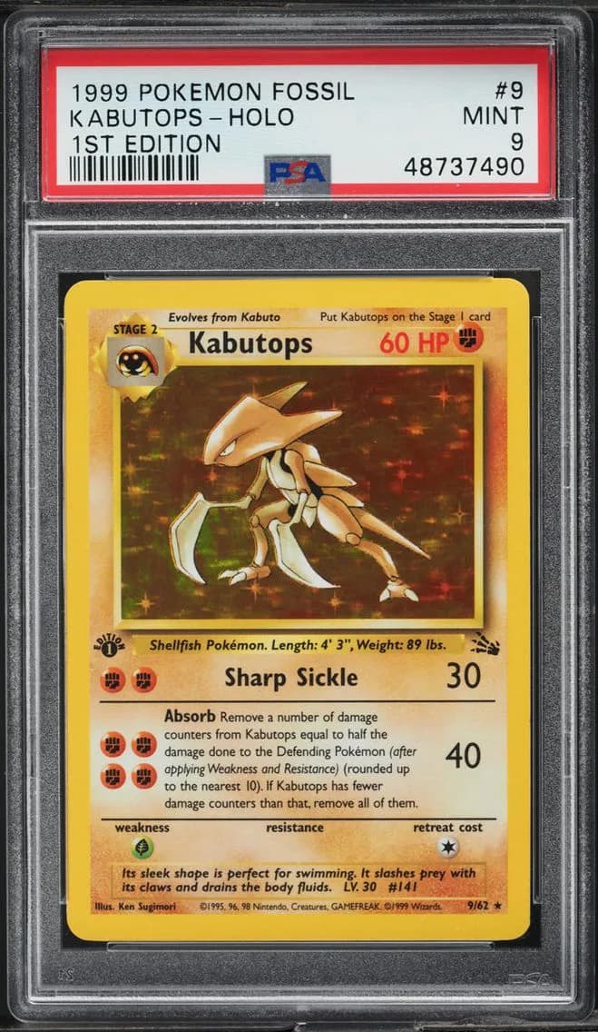 1999 #9 FOSSIL 1ST EDITION HOLO KABUTOPS PSA 9  POKEMON