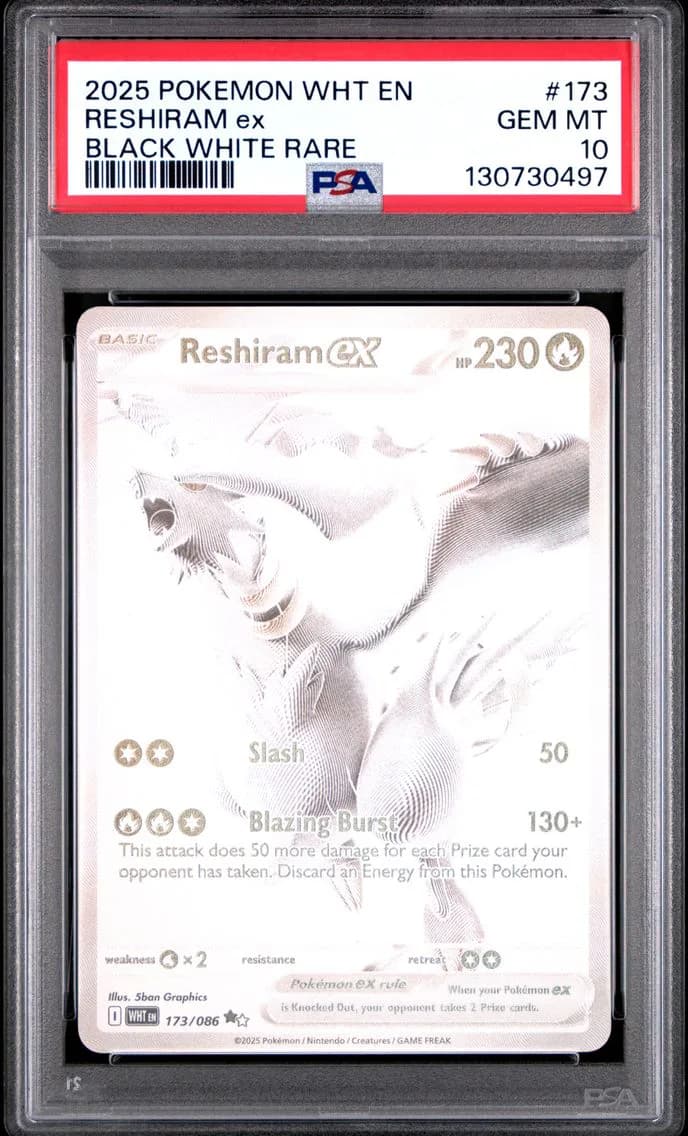 2025 #173 Reshiram EX PSA 10 Wht EN-White Flare