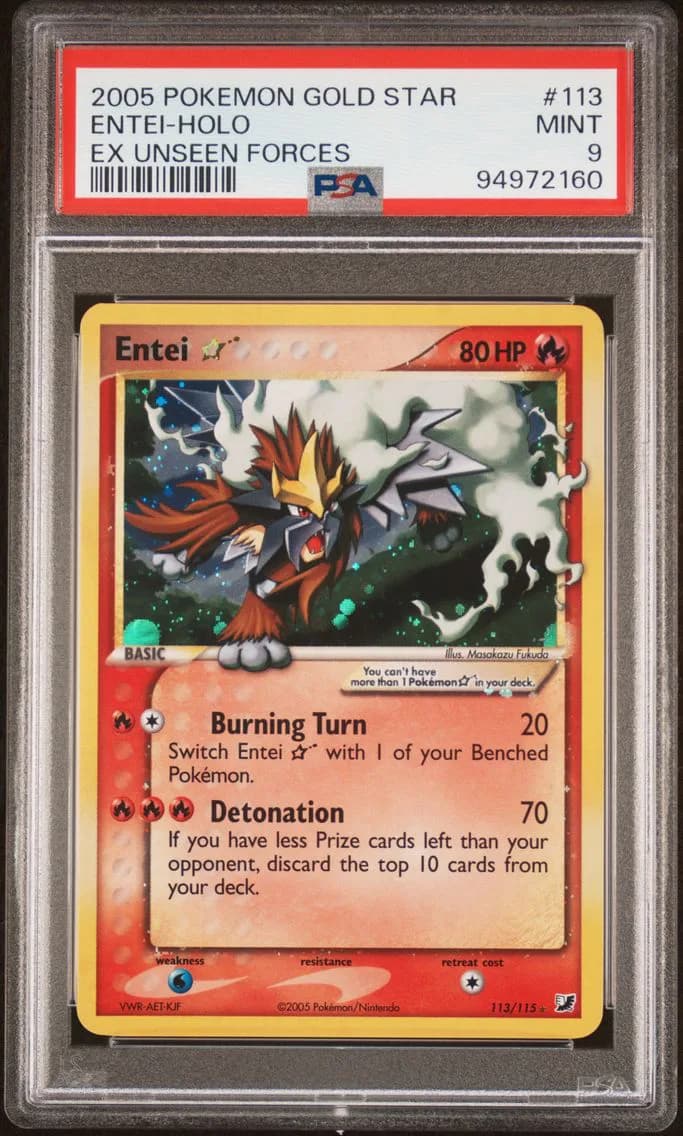 2005 #113 Entei-Holo Gold Star PSA 9 EX Unseen Forces