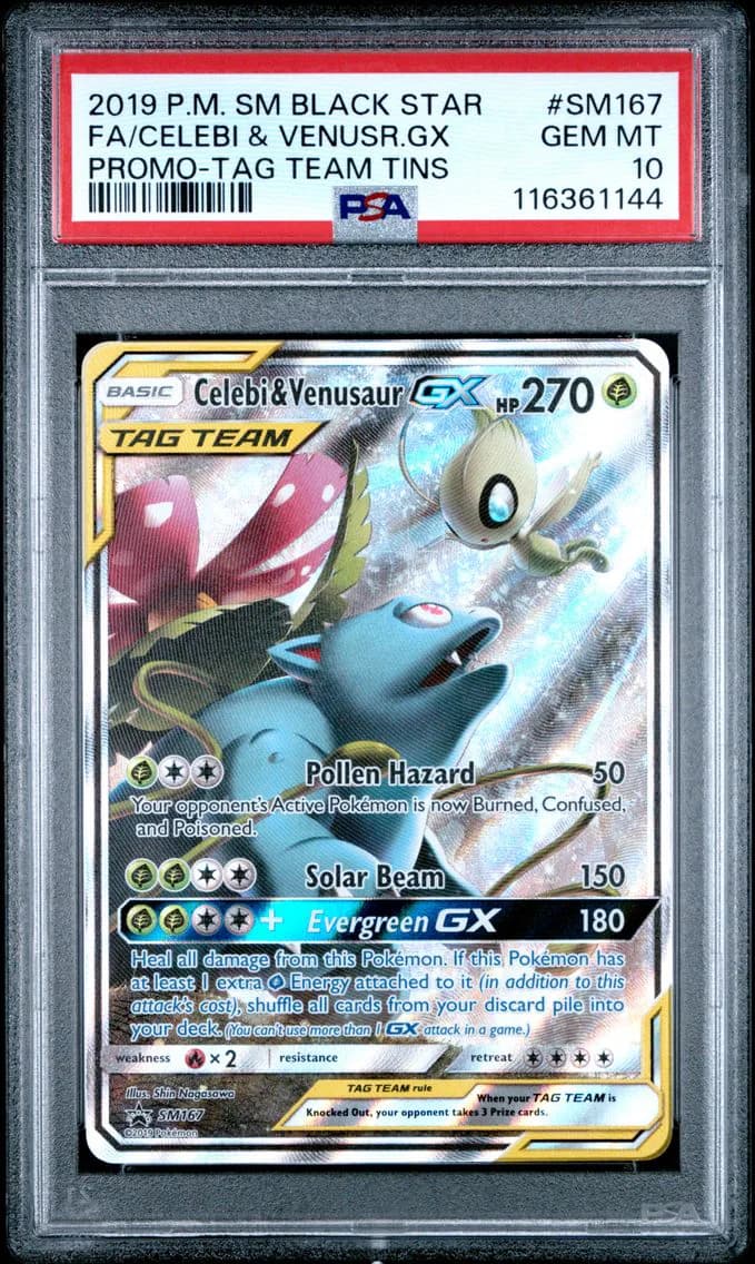 2019 #SM167 Full Art/Celebi & Venusaur GX PSA 10 SM Black Star Promo Pokemon